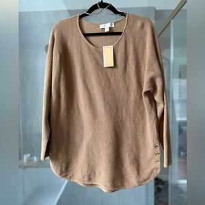 MICHAEL KORS Caramel Waffle Knit Pullover Tunic Sweater Button Side